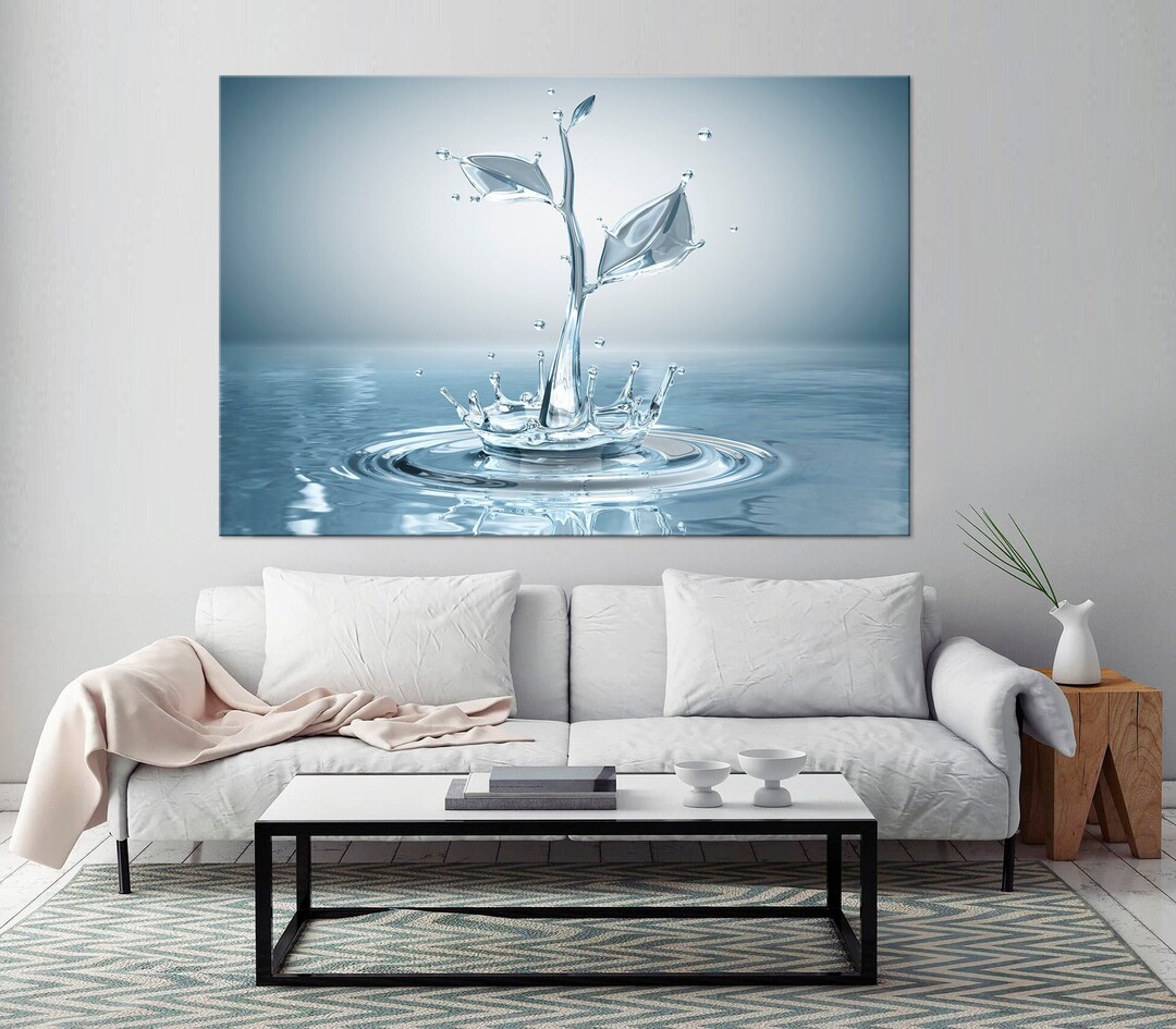 Bathroom Wall Art Blue Leaf Canvas Water Drop Print Water Splash Modern ...