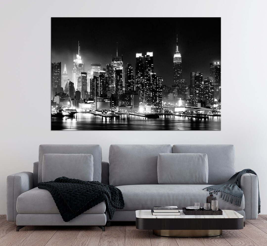 New York Canvas Wall Art Black White Print Night City USA Cityscape New ...