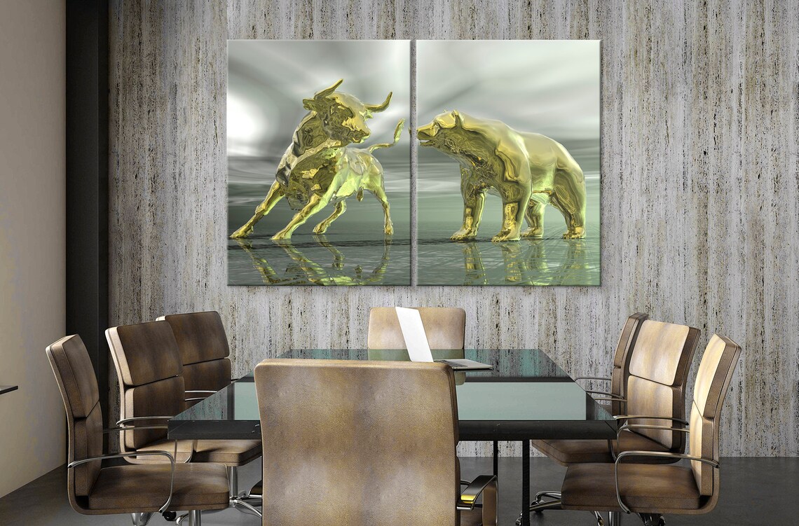Office Wall Art Bull Bear Canvas Print Wall Street Art Stock Etsy