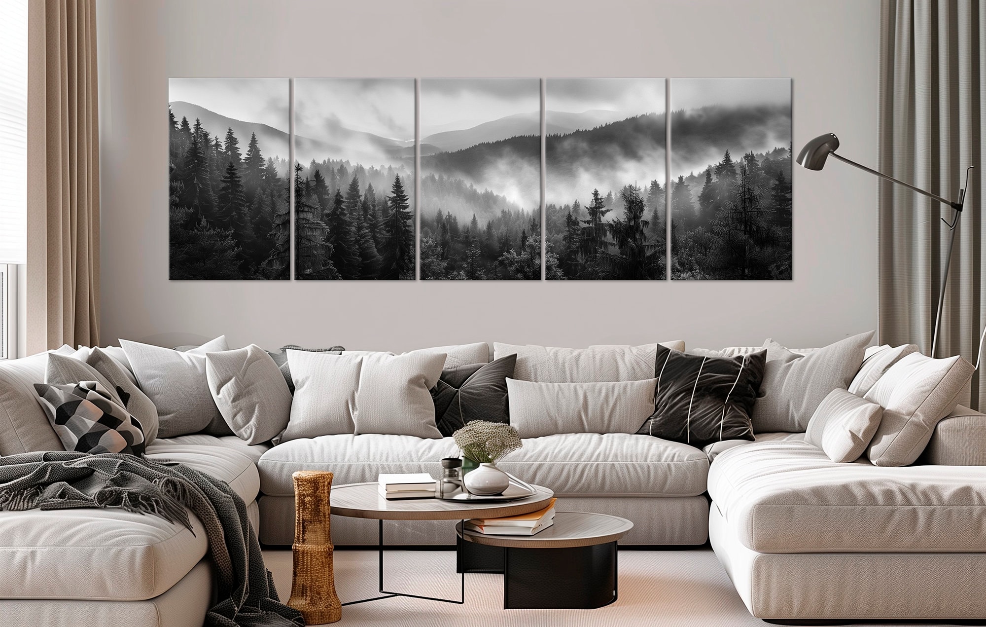 Black White Forest Canvas Wall Art Foggy Forest Painting Print ...