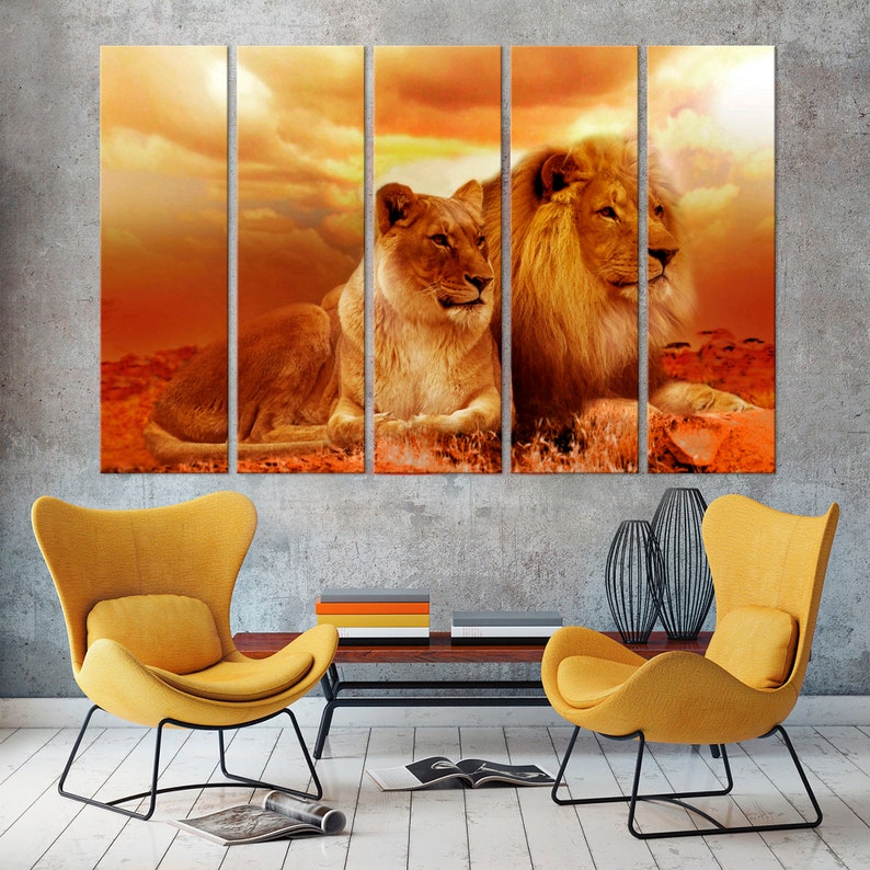 African Lion and Lioness Canvas Print Animals Wall Art Multi Etsy