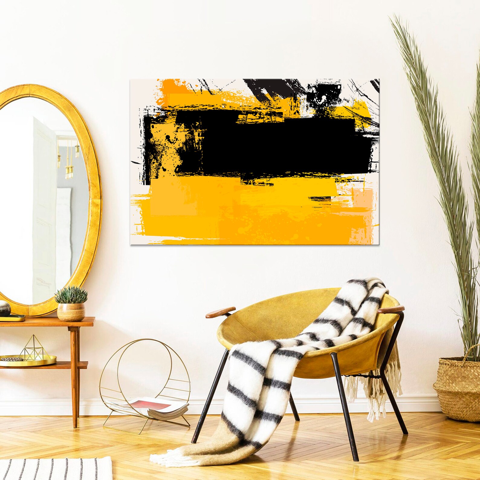 Abstract painting Yellow black canvas print Living room wall Etsy