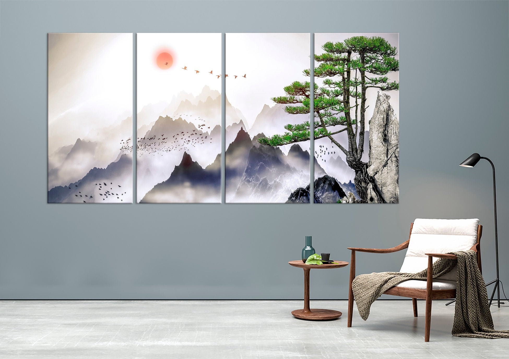 Japanese print Japan home decor Mountain wall art painting Large canvas  print Ready to hang - Scandi Home cherry_blossom_print japan_canvas_art