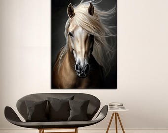 Farmhouse horse large canvas wall art print Living room decor Equestrian horse painting Horse art Portrait horse Wall decor Art prints