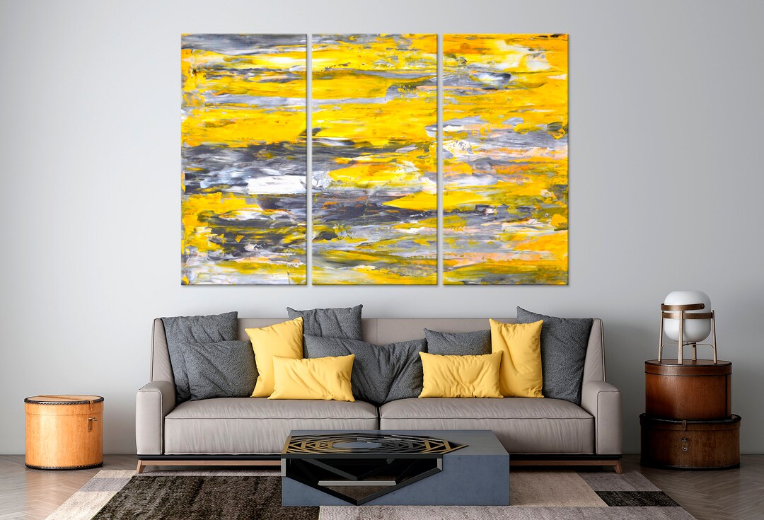 Abstract Canvas Art Yellow Wall Decor Brush Stroke Print Etsy