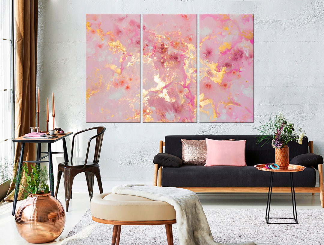 Abstract Canvas Wall Art Pink Gold Print Luxury Wall Art Multi Panel ...