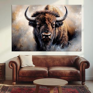 Bison canvas wall art American buffalo print Abstract Bison Original painting Rustic Cabin wall decor Farmhouse wall art Animal Large Art