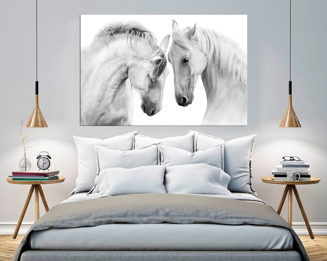 Horse Canvas Print White Horses Wall Art Horse Couple Wall Decor Animal Art Horse Print Horse