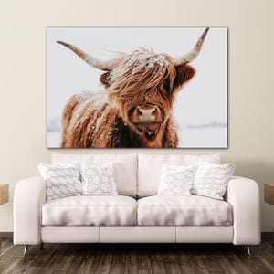 Highland Cow Canvas Wall Art, Rustic Farmhouse Winter Decor Scottish Cow Print