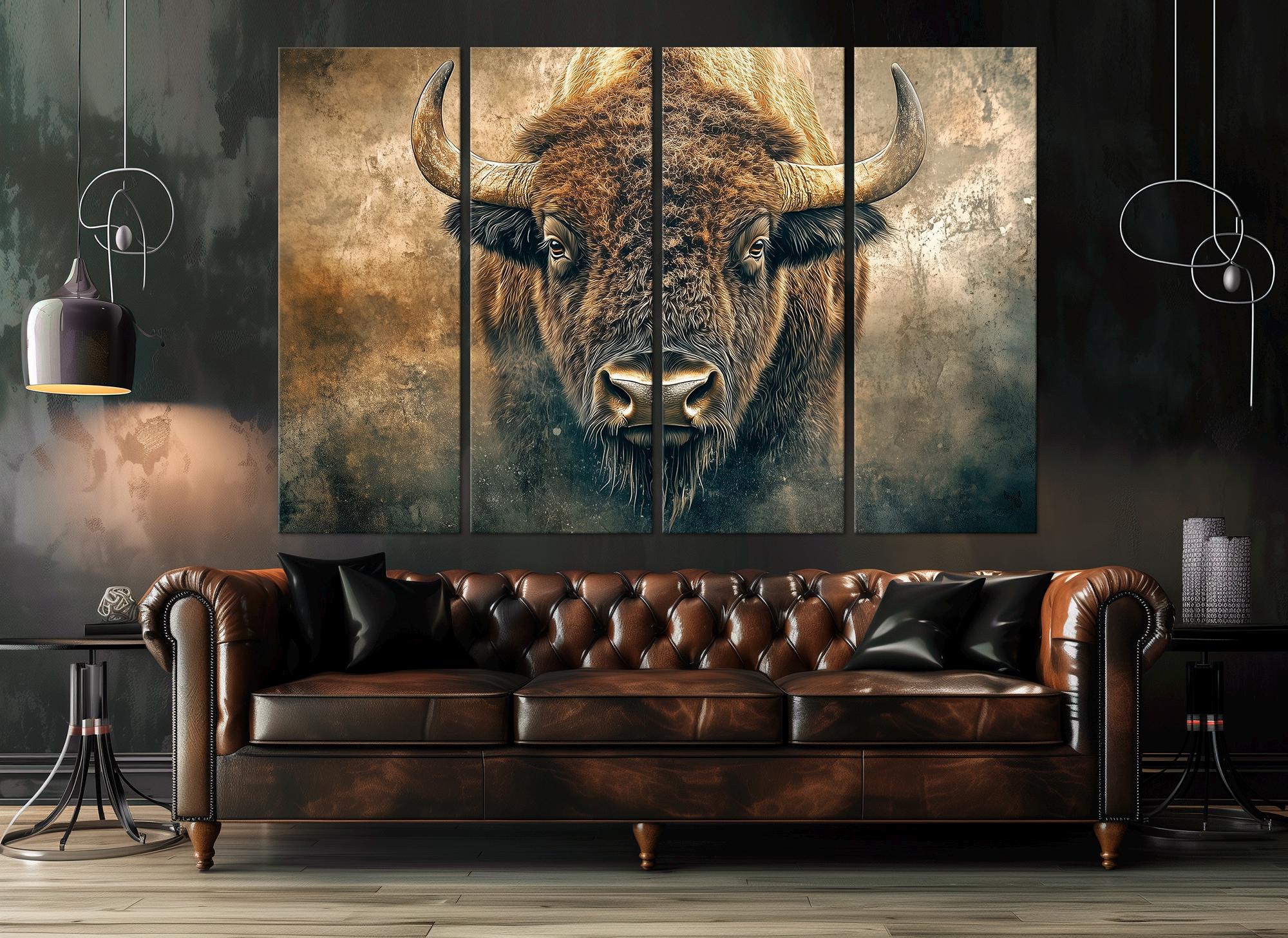 Bison Canvas Wall Art American Buffalo Print Bison Painting Rustic Wall ...