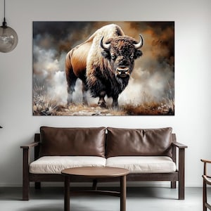Bison canvas wall art American buffalo print Bison painting Rustic wall art Farmhouse Cabin wall decor Animal Large art Housewarming gift