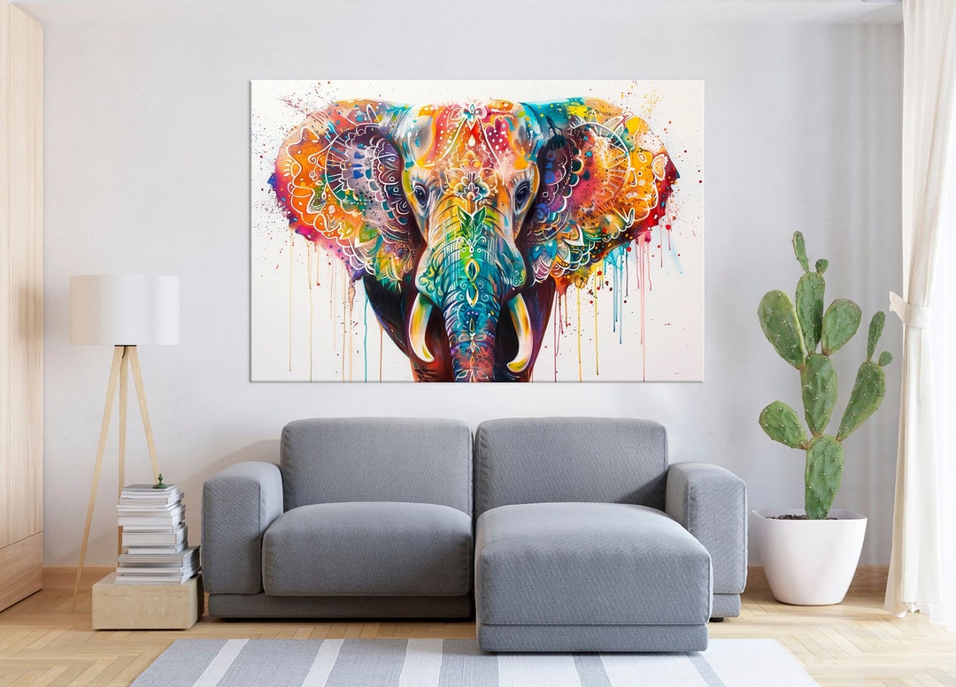Abstract Elephant Canvas Print, Colorful Indian Wall Art - Etsy
