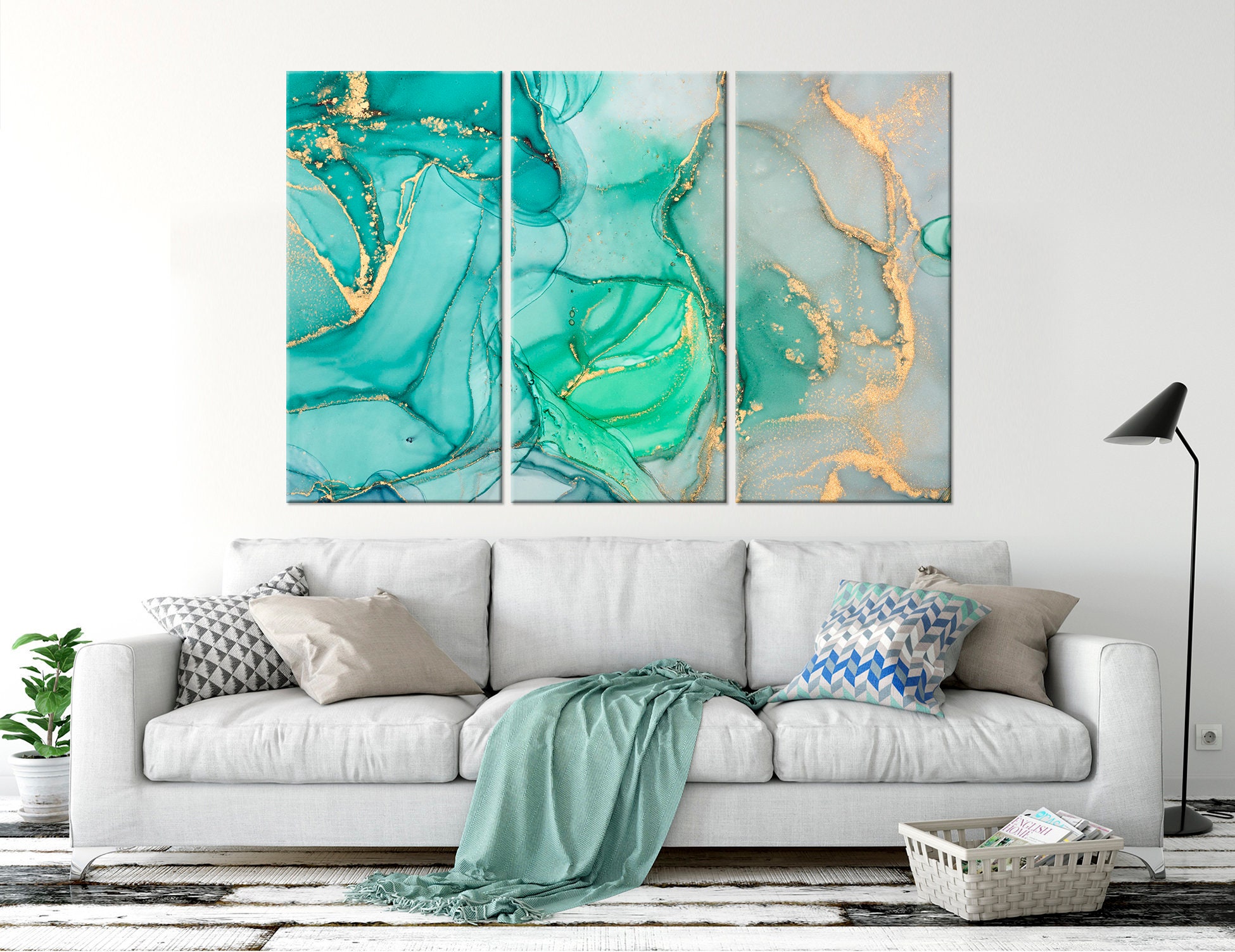 Abstract painting Teal gold wall decor Modern art Turquoise Etsy