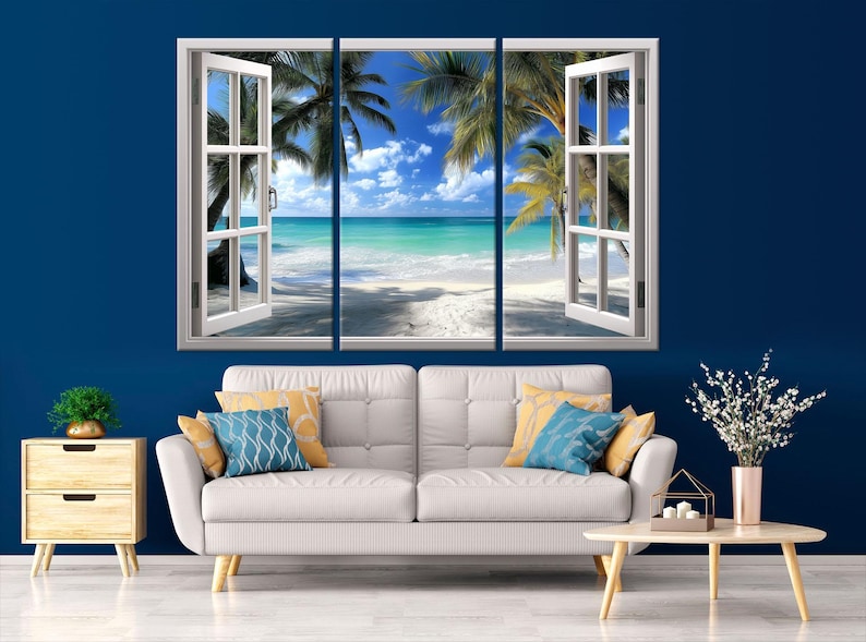 Beach Window Canvas Wall Art: Tropical Ocean View Print Coastal Decor ...