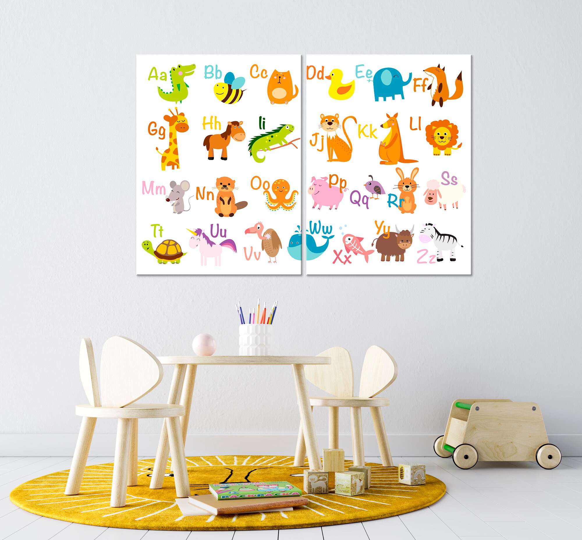 Animal Alphabet Canvas Wall Art ABC Poster Educational Print Kids ...