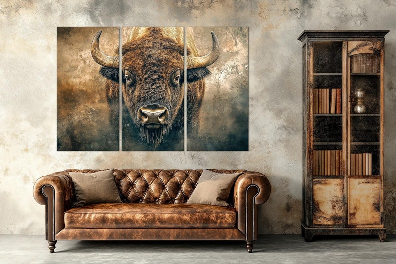 Bison Canvas Wall Art American Buffalo Print Bison Painting Rustic Wall ...