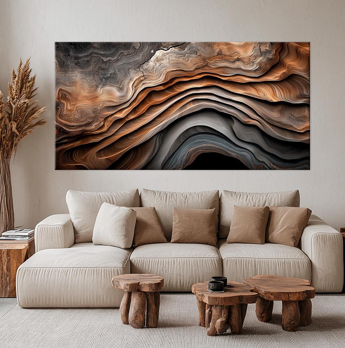Abstract waves canvas wall art Natural Wood Texture painting print Rustic wall decor Large art Elegant Earthy wall decor Housewarming gift