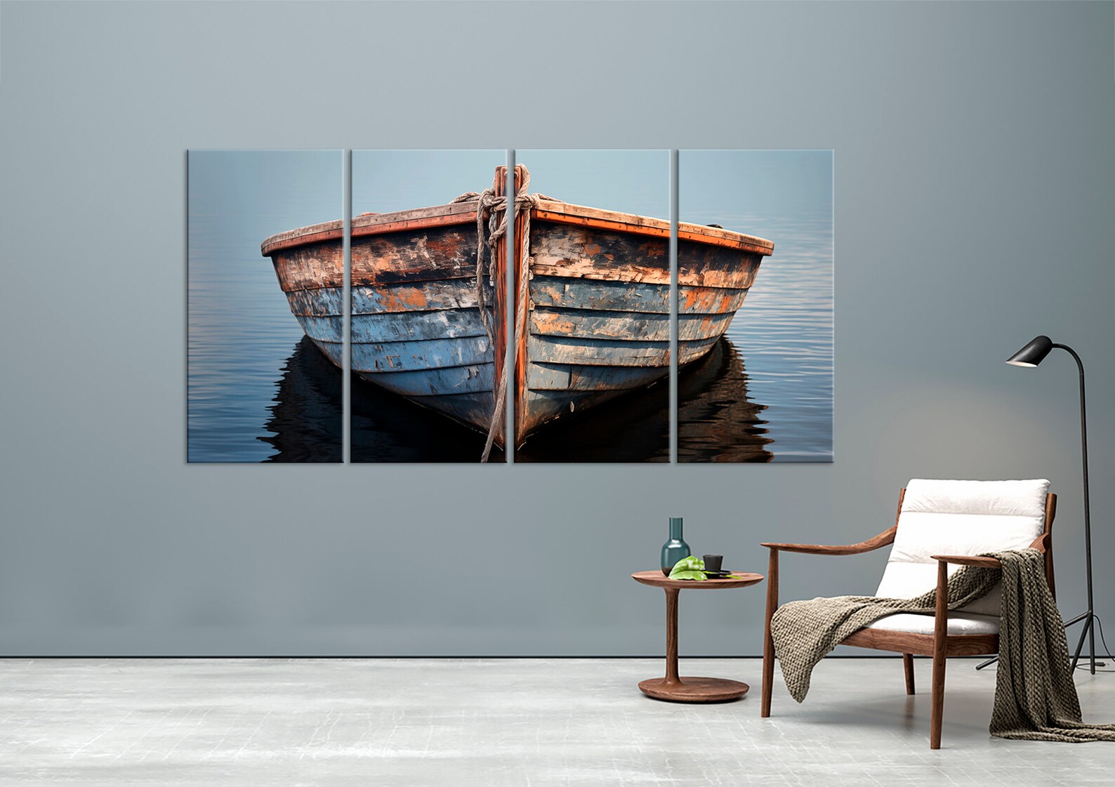 Rustic Wooden Boat Canvas Wall Art Boat on the Water Print Lake House ...