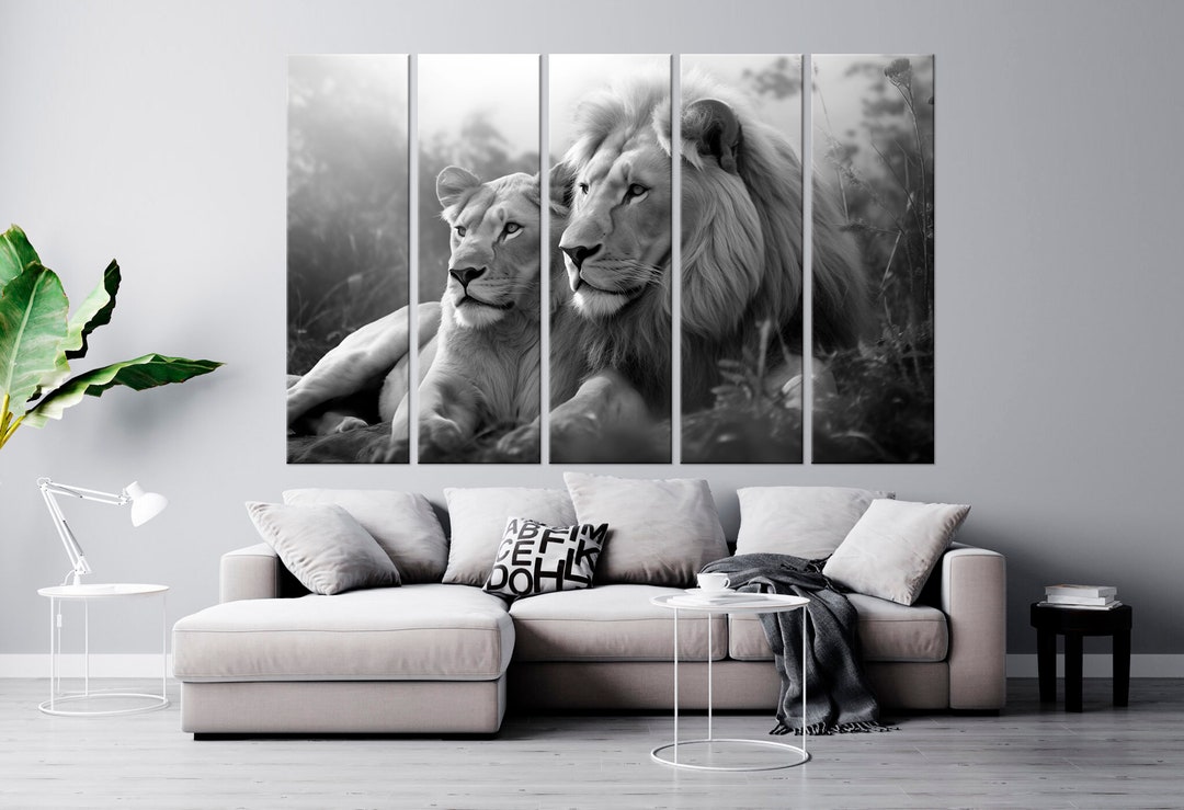 Lion Lioness Canvas Wall Art Black White Print Lion Family Canvas Art ...