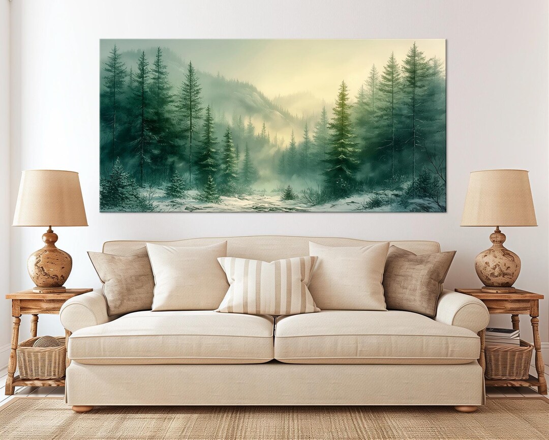 Forest Canvas Wall Art Pine Tree Print Snowy Forest Painting Nature ...