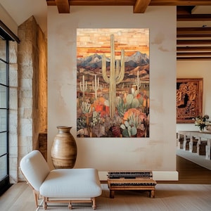 Cactus canvas PRINT Southwestern wall art Arizona Desert mountaine sunset Rustic Wall Decor Succulent Boho print Large Housewarming gift