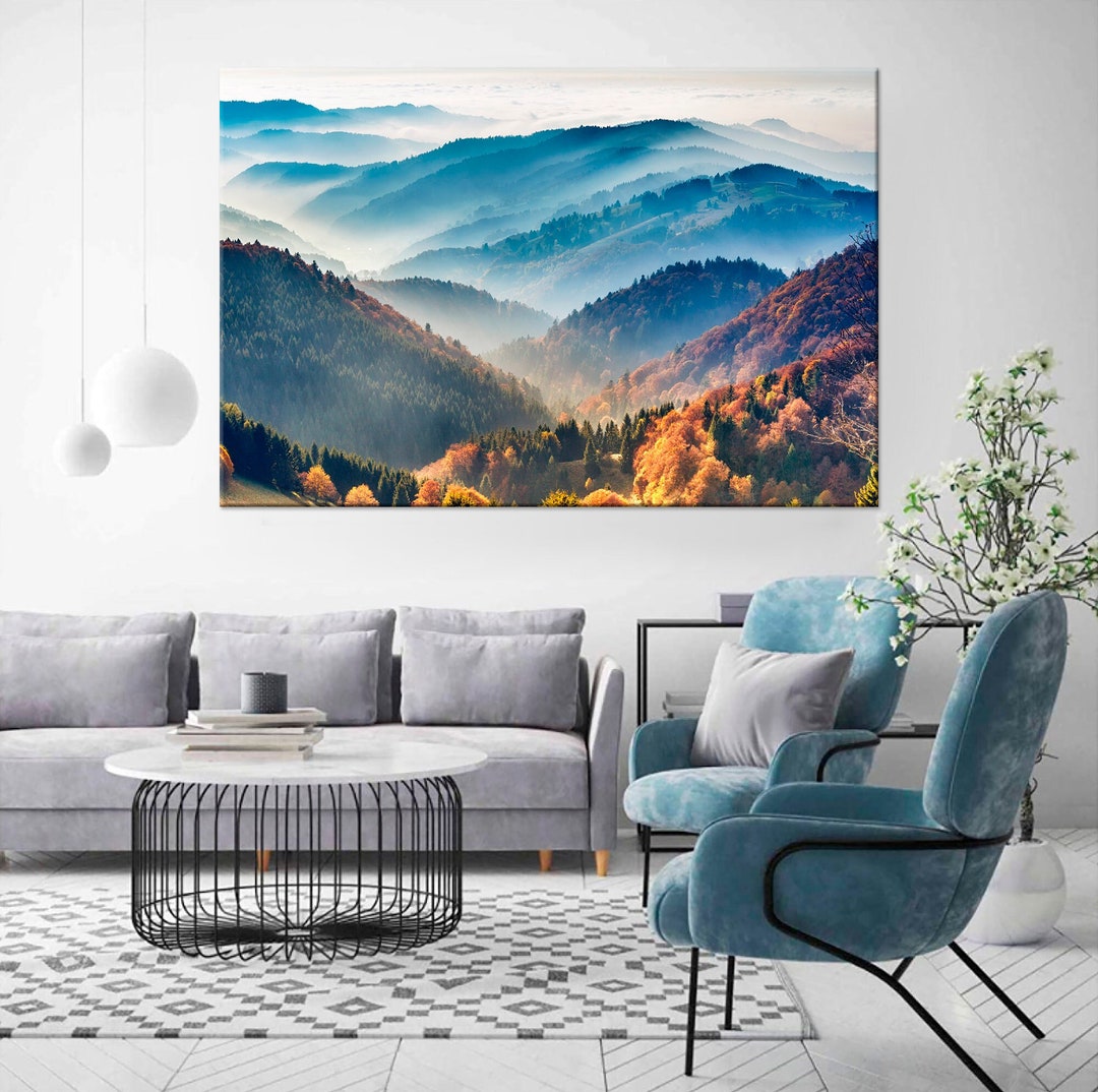 Mountain Canvas Wall Art Misty Forest Print Landscape Foggy Mountain ...