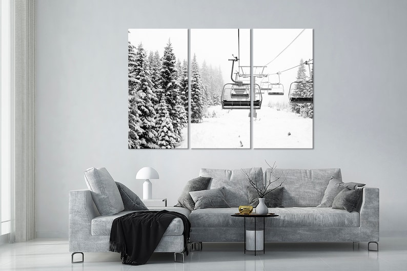 Ski Lift Canvas Print Snow Covered Spruce Trees Winter Wall Art Ski ...