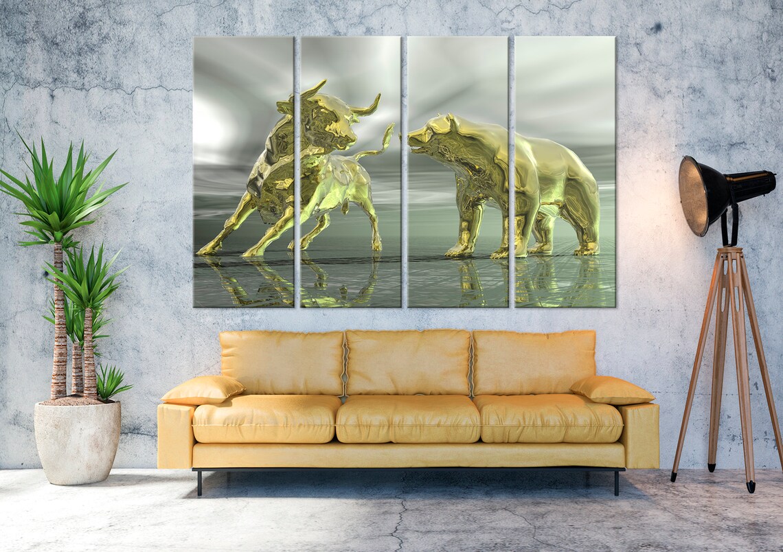 Office Wall Art Bull Bear Canvas Print Wall Street Art Stock Etsy