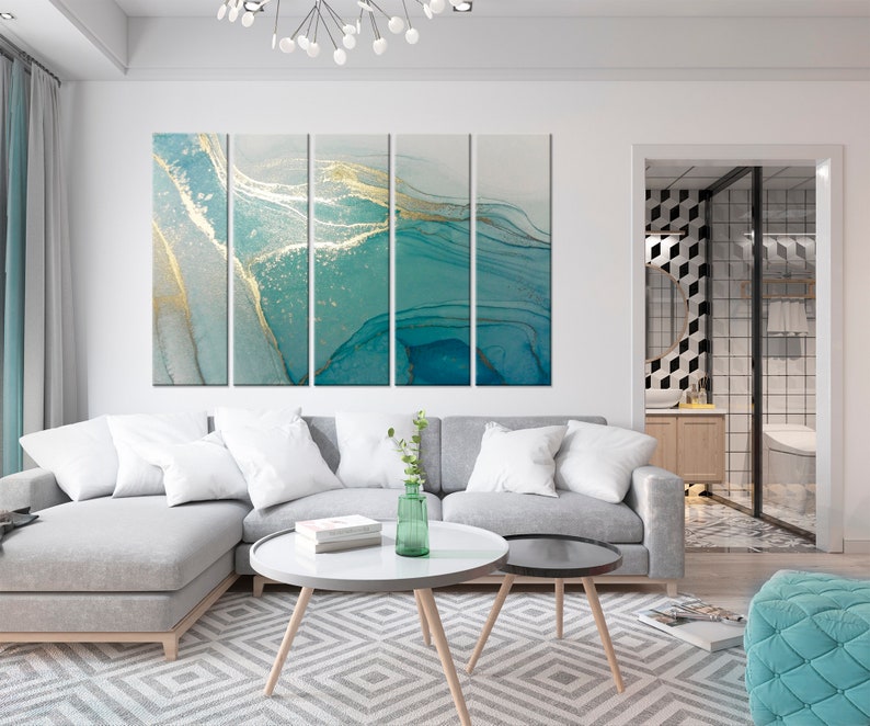Abstract Wall Art Turquoise Wall Decor Marble Canvas Print Etsy