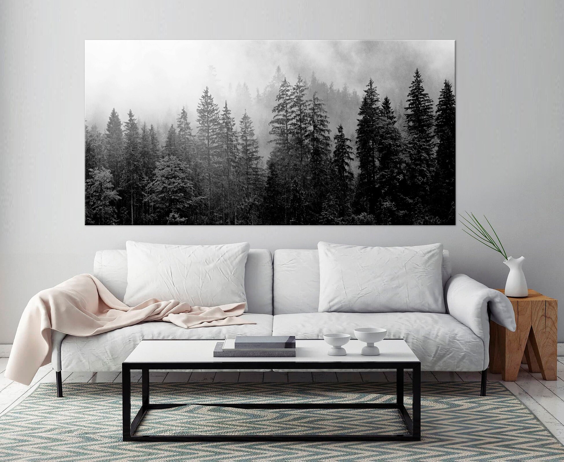 Black White Forest Canvas Wall Art Tree Print Minimalist Art Living ...