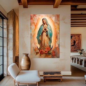 Catholic Mother Mary canvas wall art Blessed Virgin Mary painting print Religious decor Catholic art Living room Large art Housewarming gift