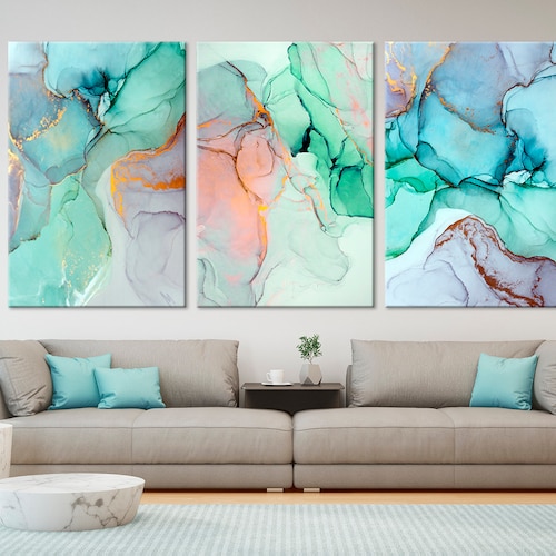 Abstract Wall Art Turquoise Wall Decor Marble Canvas Print Etsy