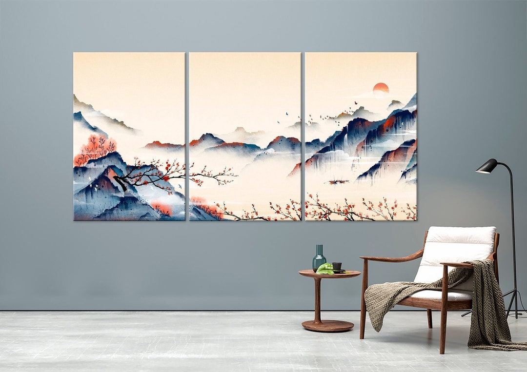 Japanese Canvas Wall Art Mountain Print Chinese Landscape Painting ...