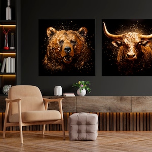 Bull Bear Canvas Wall Art: Stock Market Print, Office Decor, Finance Art immagine 7