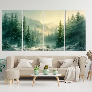 Forest Canvas Wall Art Pine Tree Print Snowy Forest Painting Nature ...