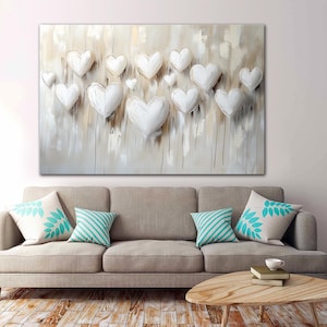 Beige hearts large canvas wall art print Girl nursery decor Minimalist Love art Baby room decor Girly pastel wall art prints
