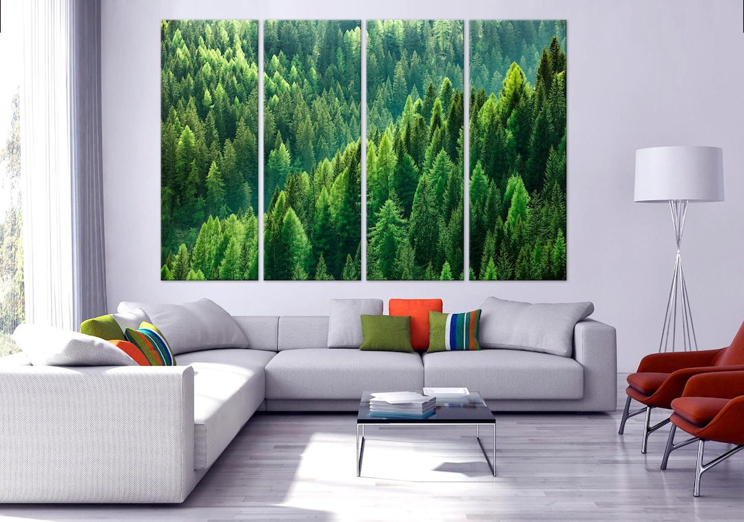 Green Forest Canvas Print Tree Wall Art Nature Mountain Etsy