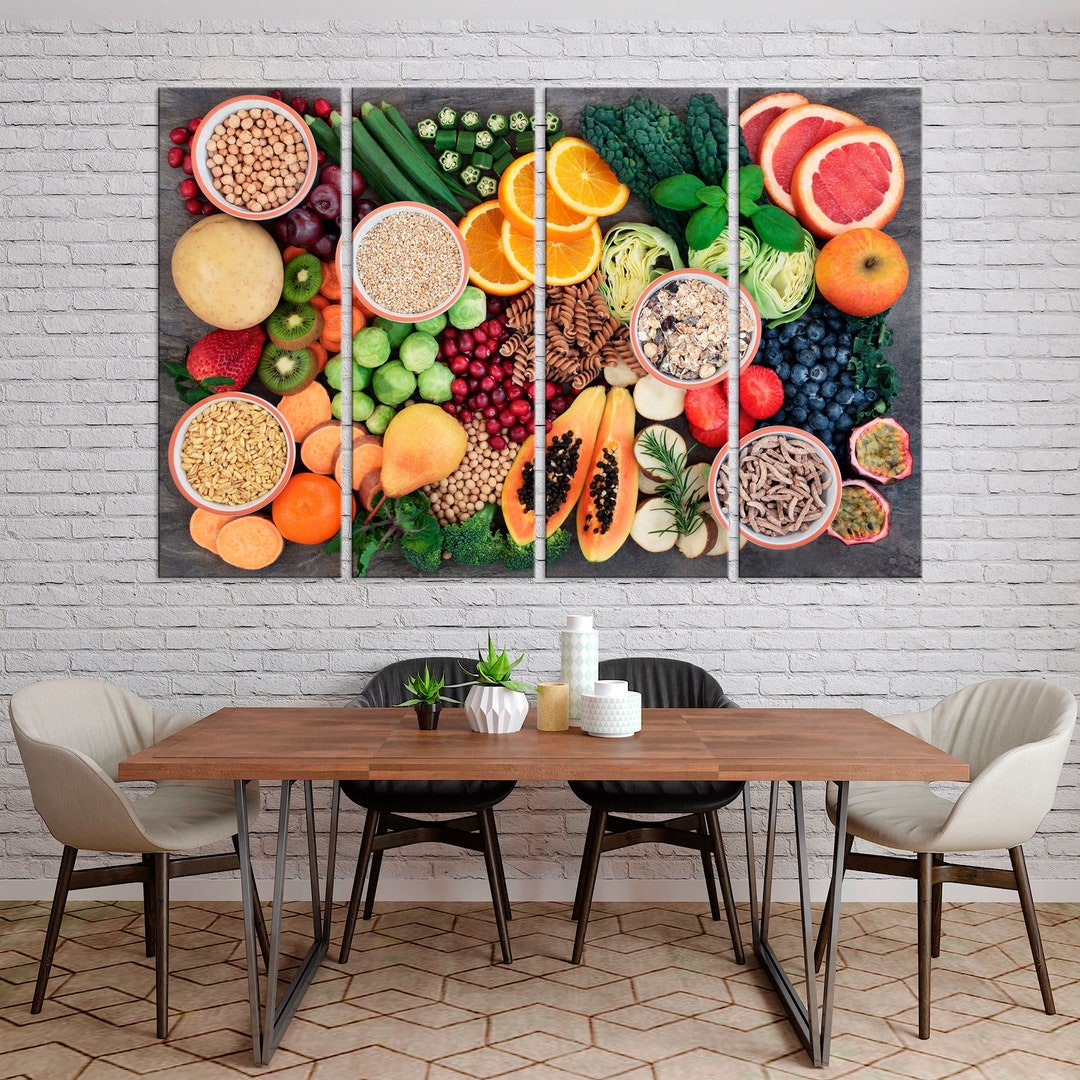 Kitchen Decor Canvas Wall Art Fruit Vegetables Print Super - Etsy