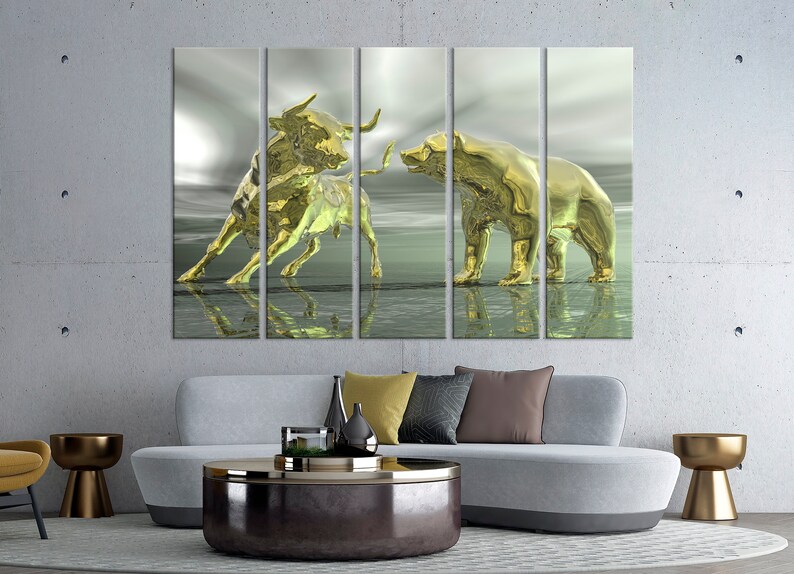 Office Wall Art Bull Bear Canvas Print Wall Street Art Stock Etsy