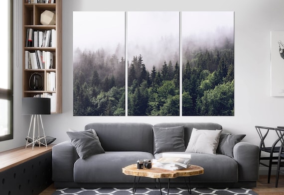 Forest canvas wall art Tree print Pine forest wall decor Enchanted forest print Foggy landscape Misty forest Nature Large Housewarming gift