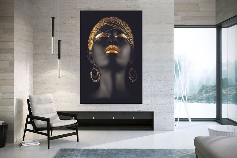 Black Woman canvas African American art  Modern art print Fashion wall decor African girl Multi panel canvas Extra large wall art
