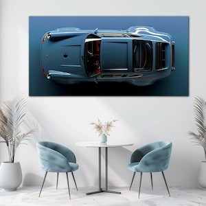 Blue sport car large canvas wall art print Apartment decor Original car wall art Car print Car lover gift Large art prints Man cave decor