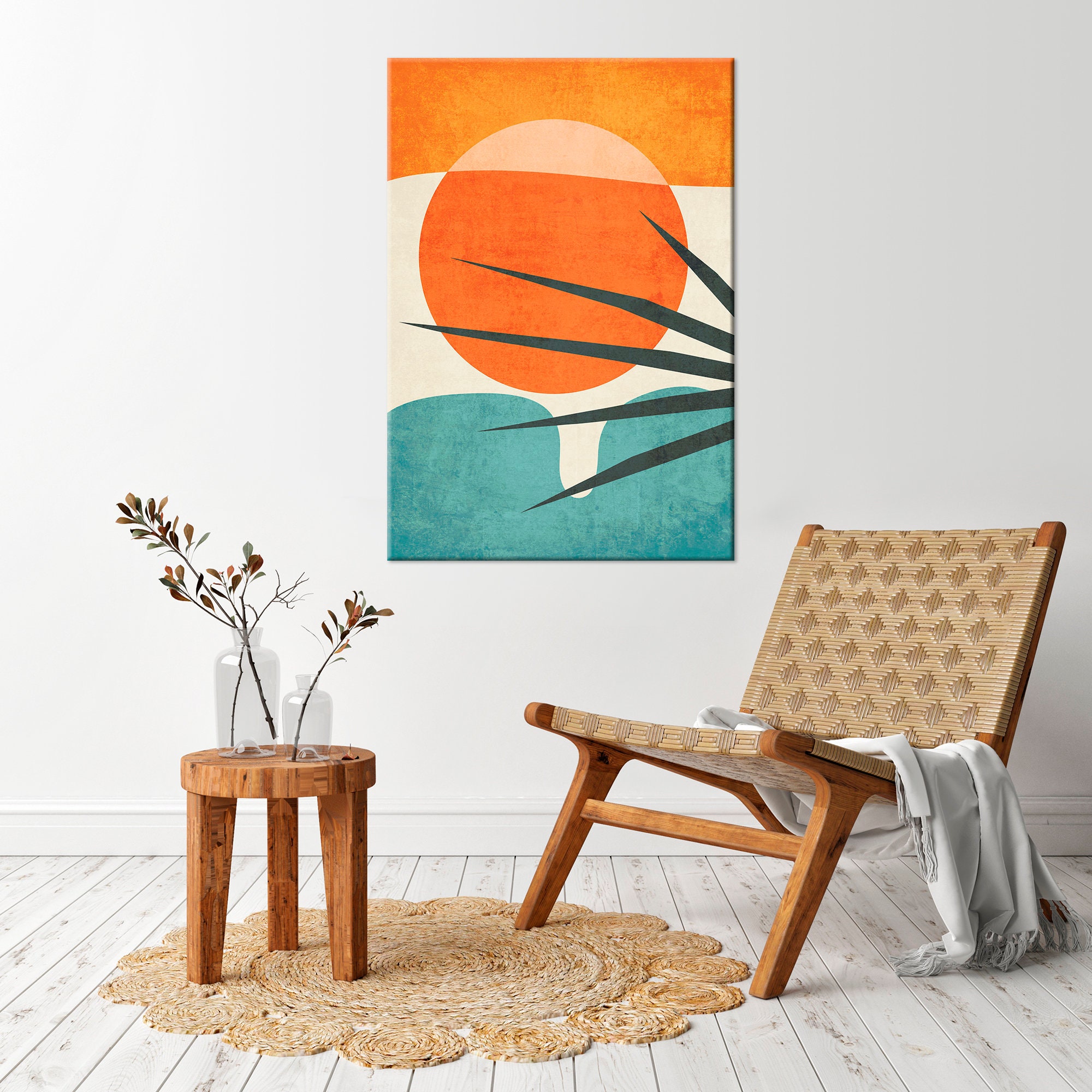 Mid Century Abstract Palm Leaf Canvas Art Print – Retro Modern Wall ...