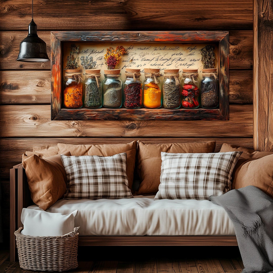 3 panels condiments in the kitchen wall art canvas... Kitchen Wall Art Spices and Herbs Canvas Print Farmhouse Decor Cooking ...