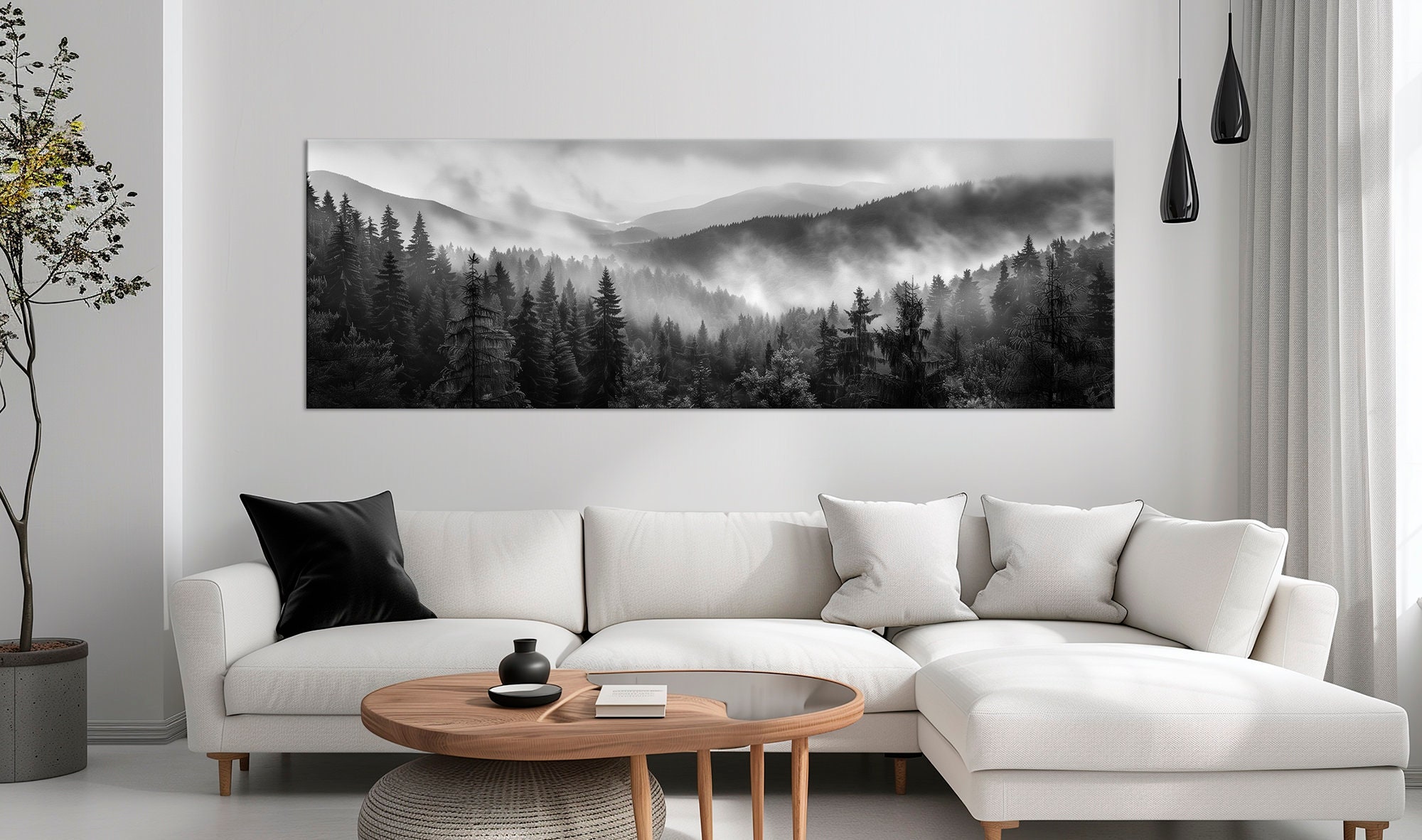 Black White Forest Canvas Wall Art Foggy Forest Painting Print ...
