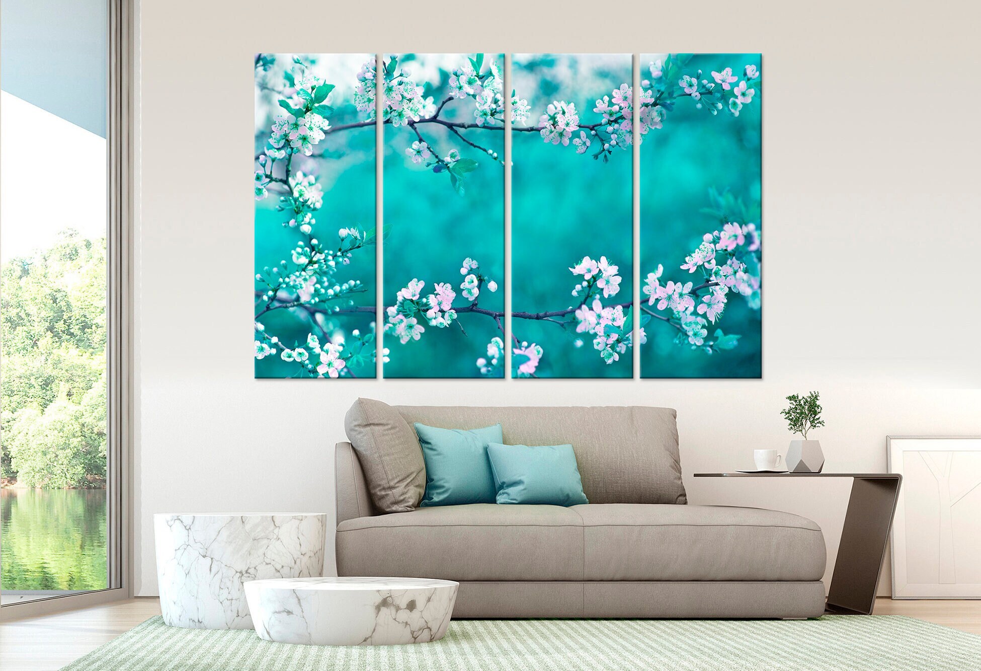 Cherry Blossom Canvas Wall Art Floral Print Sakura Canvas Etsy