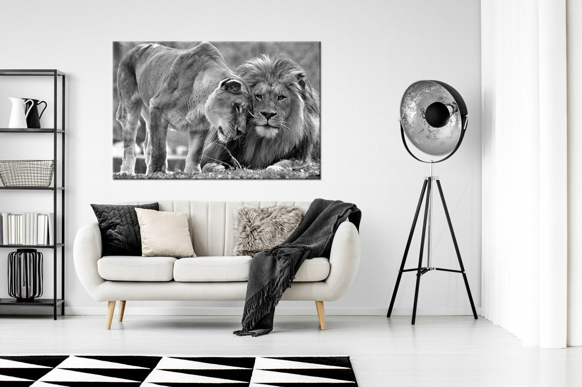 Lion lioness wall art Black White print lion family canvas art Etsy