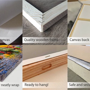 May include: A close-up of a framed canvas print featuring a colourful image of spices and herbs on a wooden surface. The canvas is wrapped around the frame and the edges are neatly finished. The frame is made of wood and is ready to hang. The canvas is packaged in a cardboard box for safe shipping.