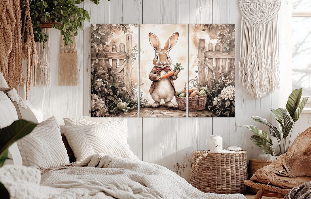 Rabbit Canvas Wall Art Easter Bunny Decor Antique for Rustic Neutral ...