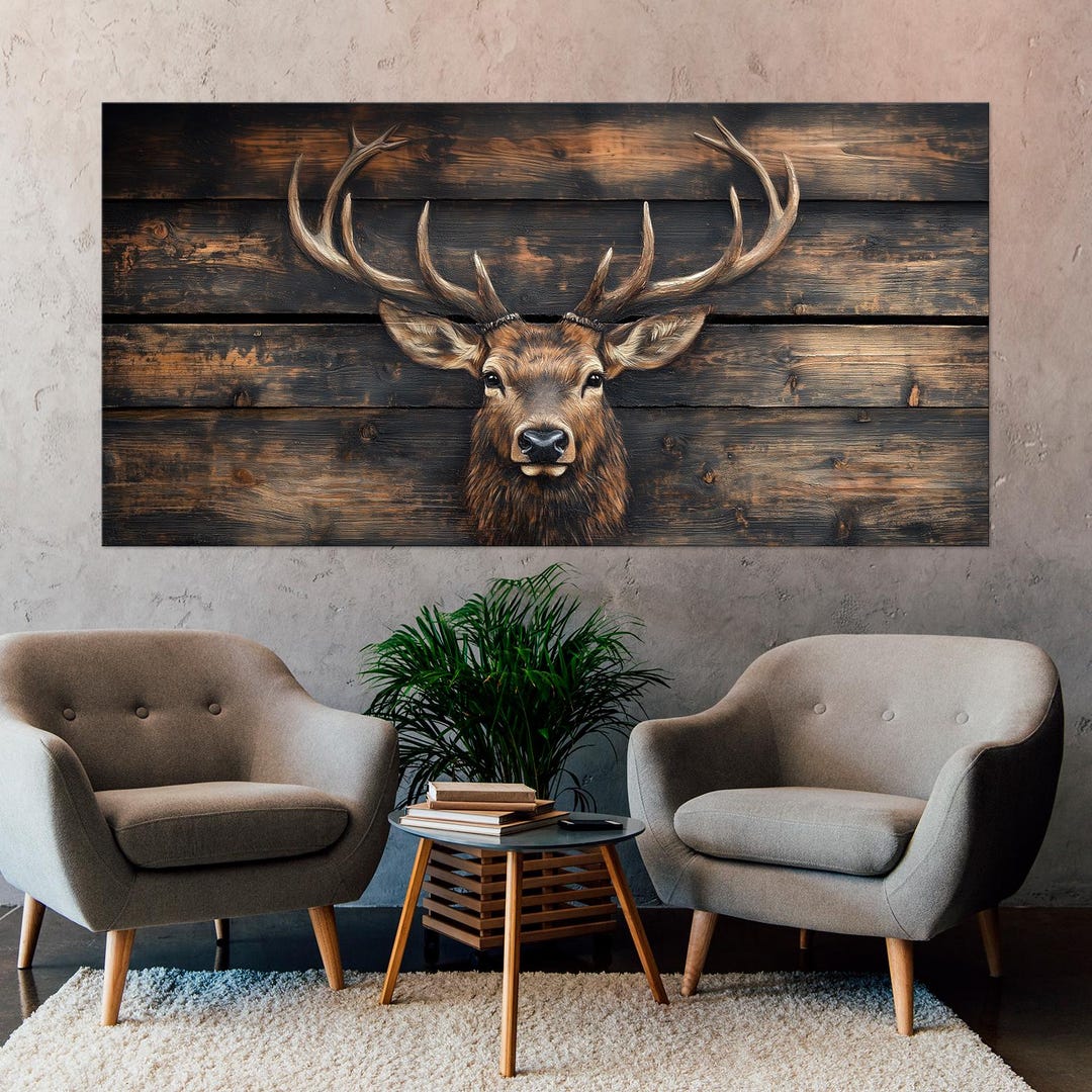 Rustic Deer Canvas Wall Art, Hunting Lodge Decor (ready to Hang Print ...